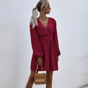 NWT SHEIN surplice neck lantern sleeve dress